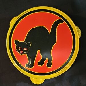 Lithographed Black Cat 'Life of the Party' Tin Tambourine 1940s-50s